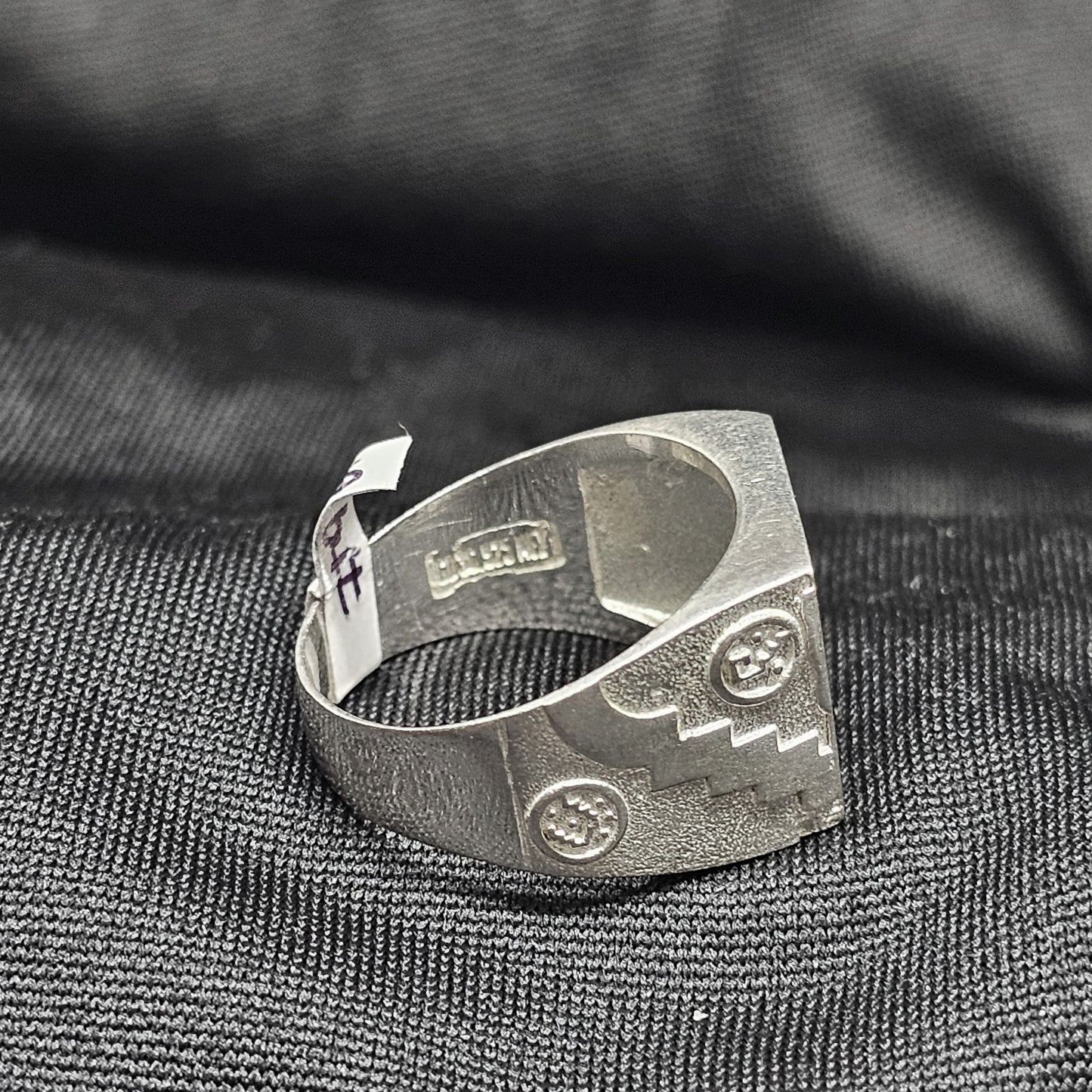 Bold Men's Silver Ring with Black Stone & CZ - Size 9, 4.5g