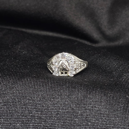 Silver Horseshoe Ring with Clear Stones – Size 4, 2g