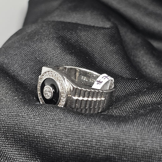 Bold Silver Black & CZ Statement Ring – Size 8, 7.5g Heavy