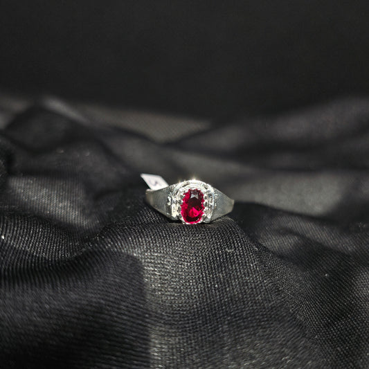 Silver Red Oval Gemstone Ring, Size 4.5, 1.5g, Elegant Design