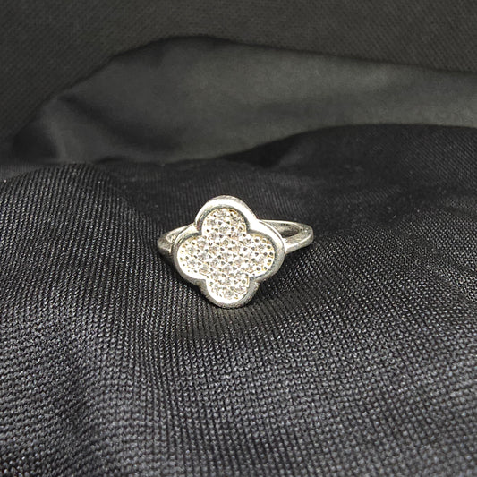 Clover CZ Statement Ring, Silver, Sizes 5.5 & 8.5, 3g Modern Glam