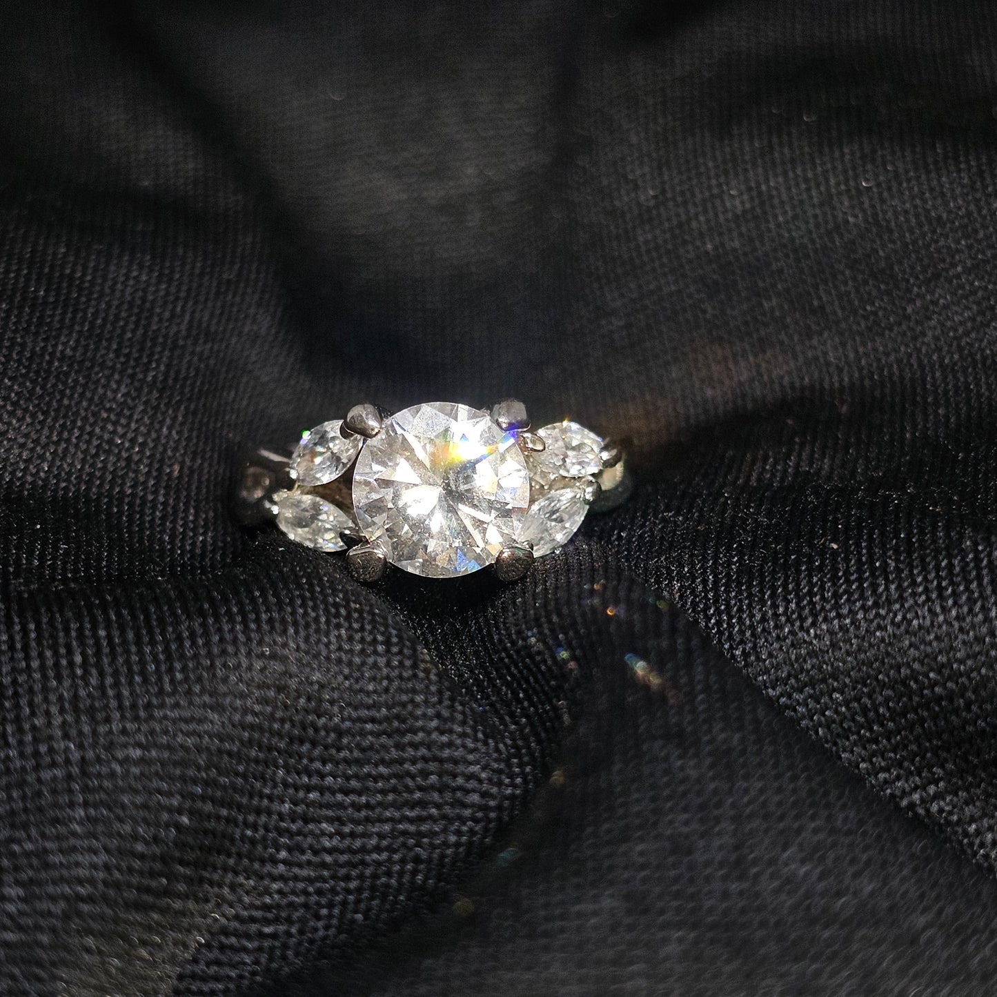 Elegant 5-Stone CZ Engagement Ring, Round & Marquise Cut