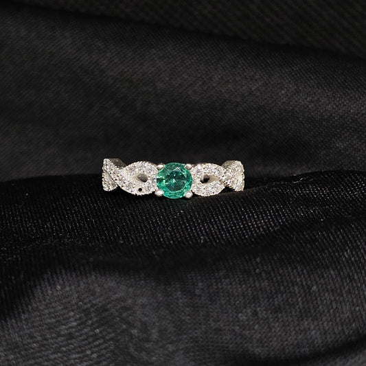 Emerald Infinity Ring – Size 6.5, 2.5g, Silver with CZ Accents