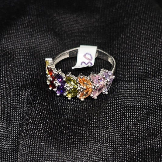 Colorful Crystal Ring for Women – Silver Tone, Size 7, 3g