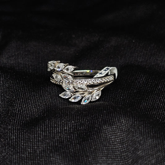 925 Silver CZ Leaf Wrap Ring – Size 7.5 Elegant Nature Design