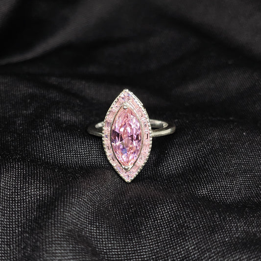 Large Pink Marquise Ring – Silver Tone, Size 8, Glamorous Look