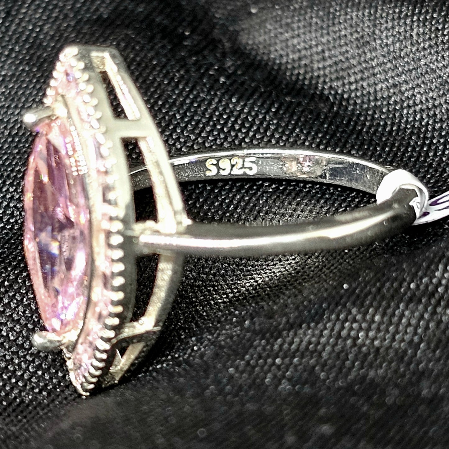 Large Pink Marquise Ring – Silver Tone, Size 8, Glamorous Look