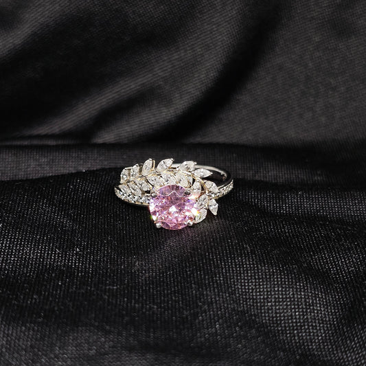 Elegant Pink Crystal Leaf Ring, Size 9, Lightweight & Durable