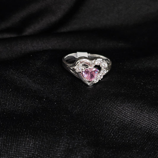Heart-Shaped Pink Crystal Ring, Size 9, Dainty & Romantic