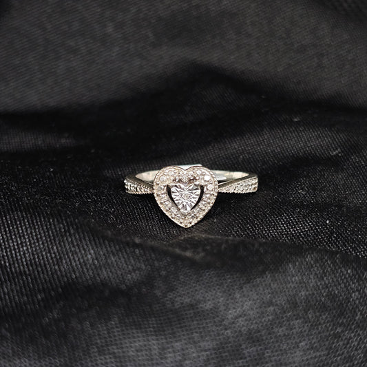 Silver Heart Halo Ring, Size 9, Sparkling & Elegant Design