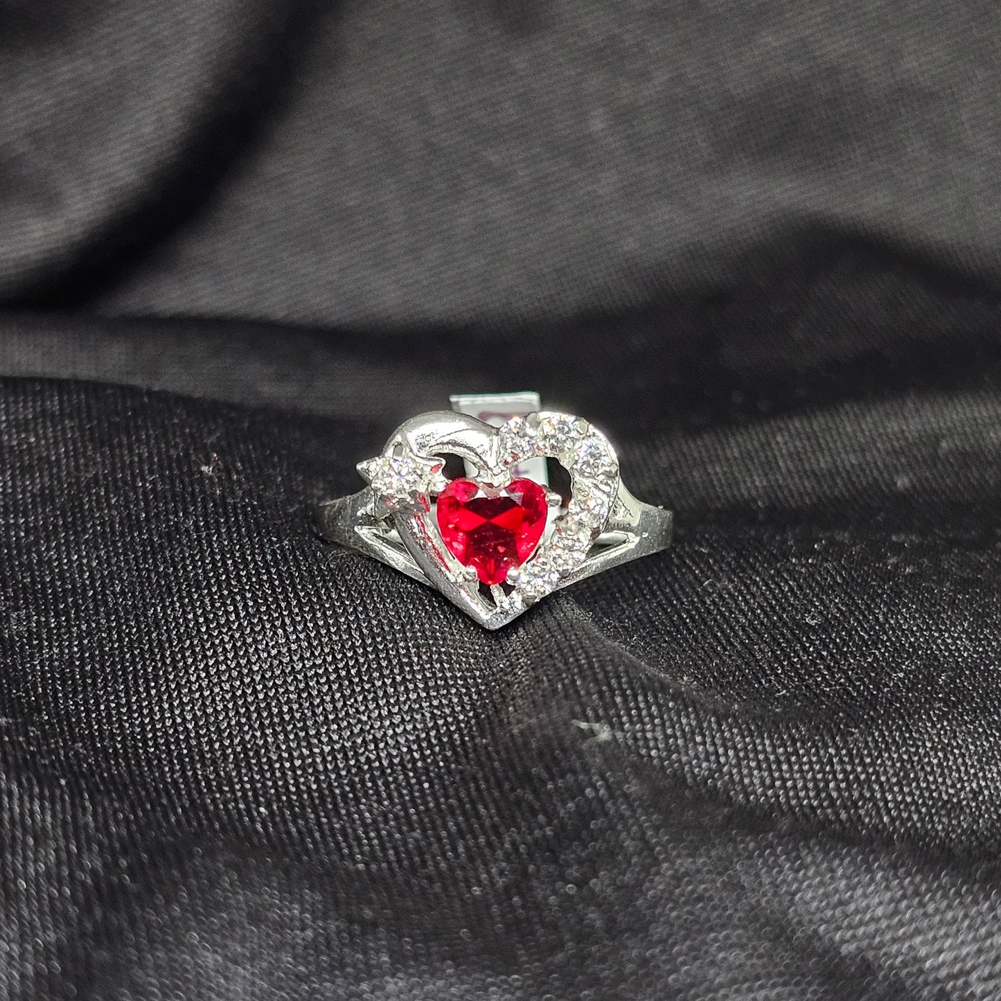 Red Heart Crystal Ring, Size 9, Romantic Sparkle & Shine