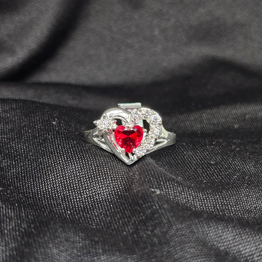 Red Heart Crystal Ring, Size 9, Romantic Sparkle & Shine