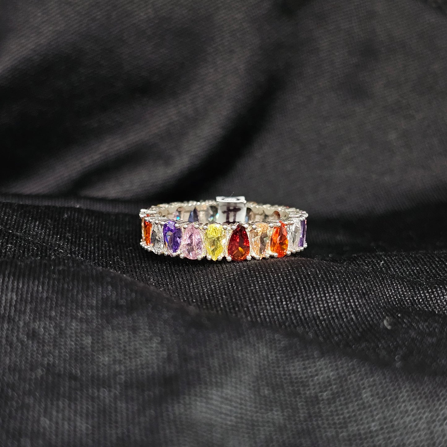 Multicolor Eternity Band Ring, Size 9, Sparkling Rainbow Style