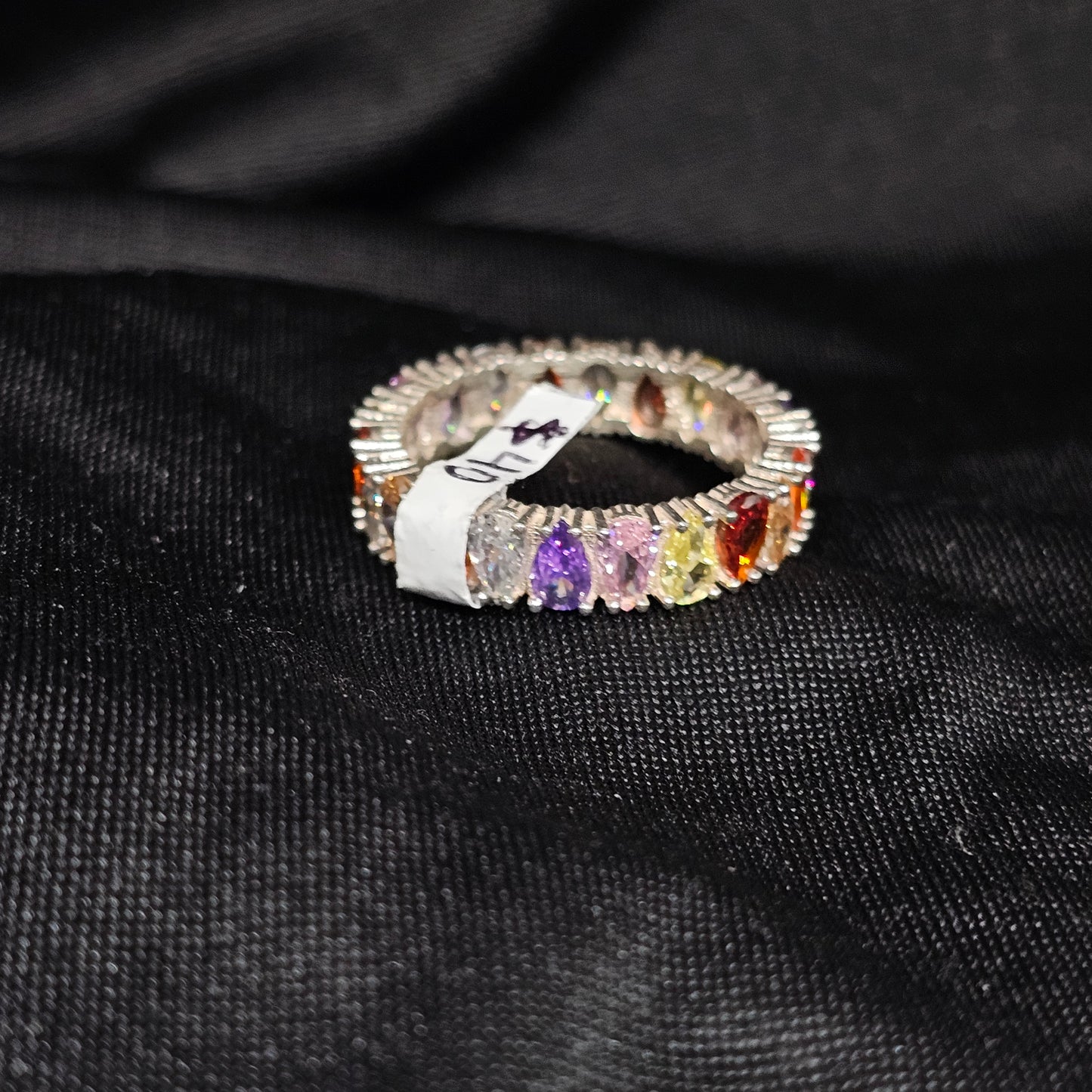 Multicolor Eternity Band Ring, Size 9, Sparkling Rainbow Style