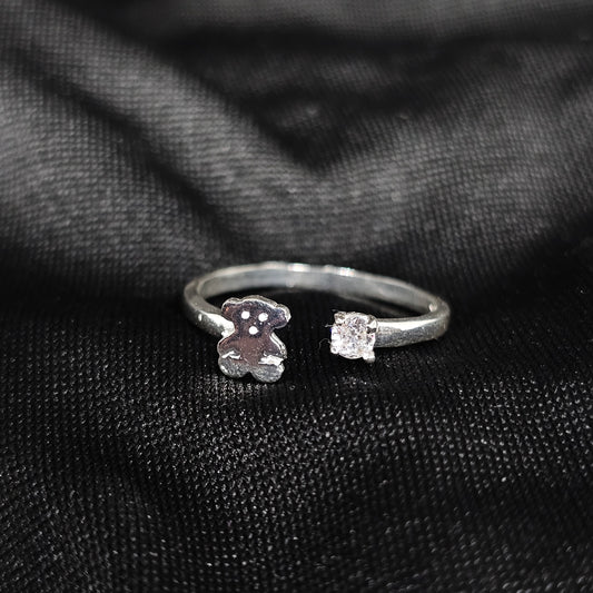 Teddy Bear Open Ring – Silver Tone, Size 7, Cute & Adjustable