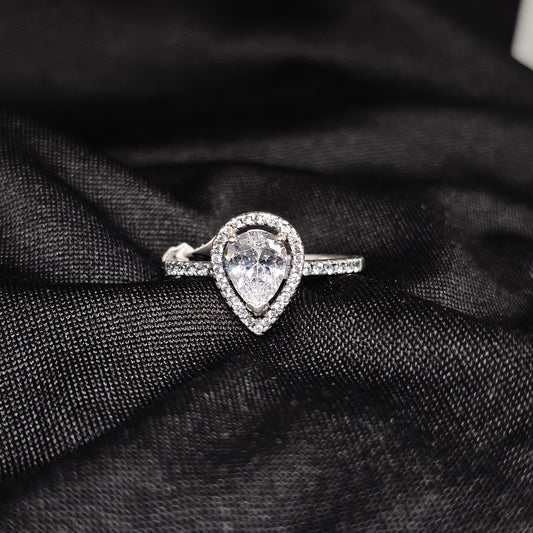 Teardrop Halo Ring, Size 9, Elegant Sparkle with Pave Band