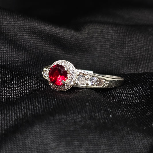 Ruby Red CZ Halo Ring in Silver – Size 9.5, 3g, Elegant Design