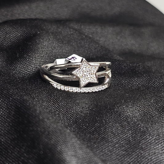 CZ Star Ring in Silver Tone – Size 10, 3.5g, Modern Celestial Style