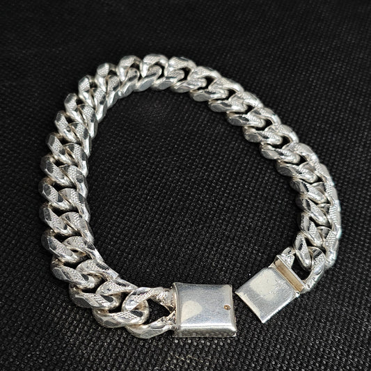Diamond Cut Cuban Link Sterling Silver Bracelet for Men