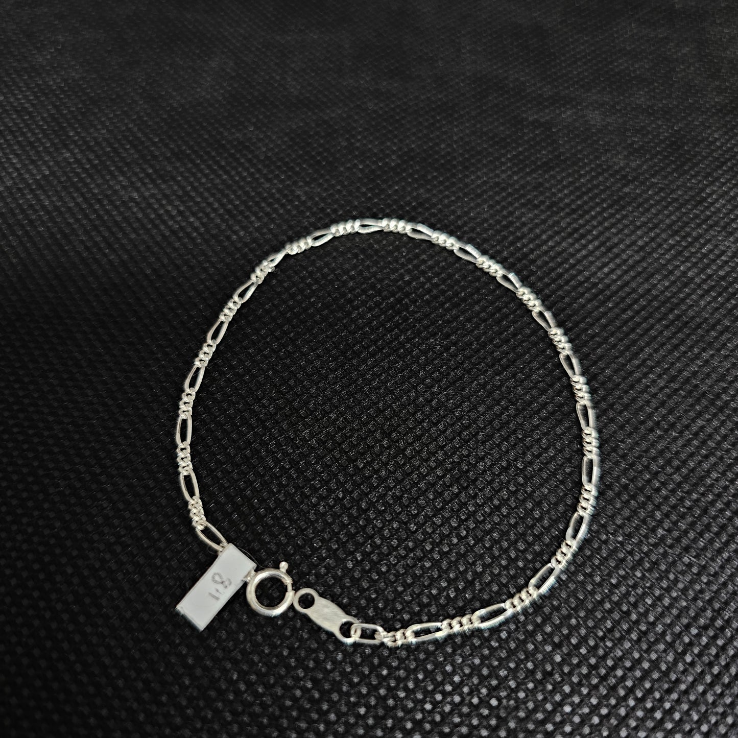 Classic Figaro Link Chain Bracelet in Polished Silver Finish