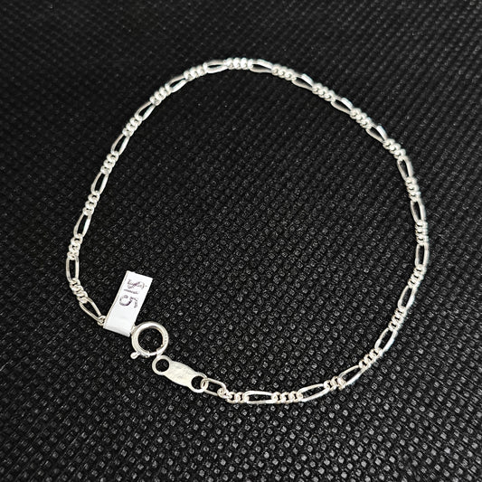 Classic Figaro Link Chain Bracelet in Polished Silver Finish