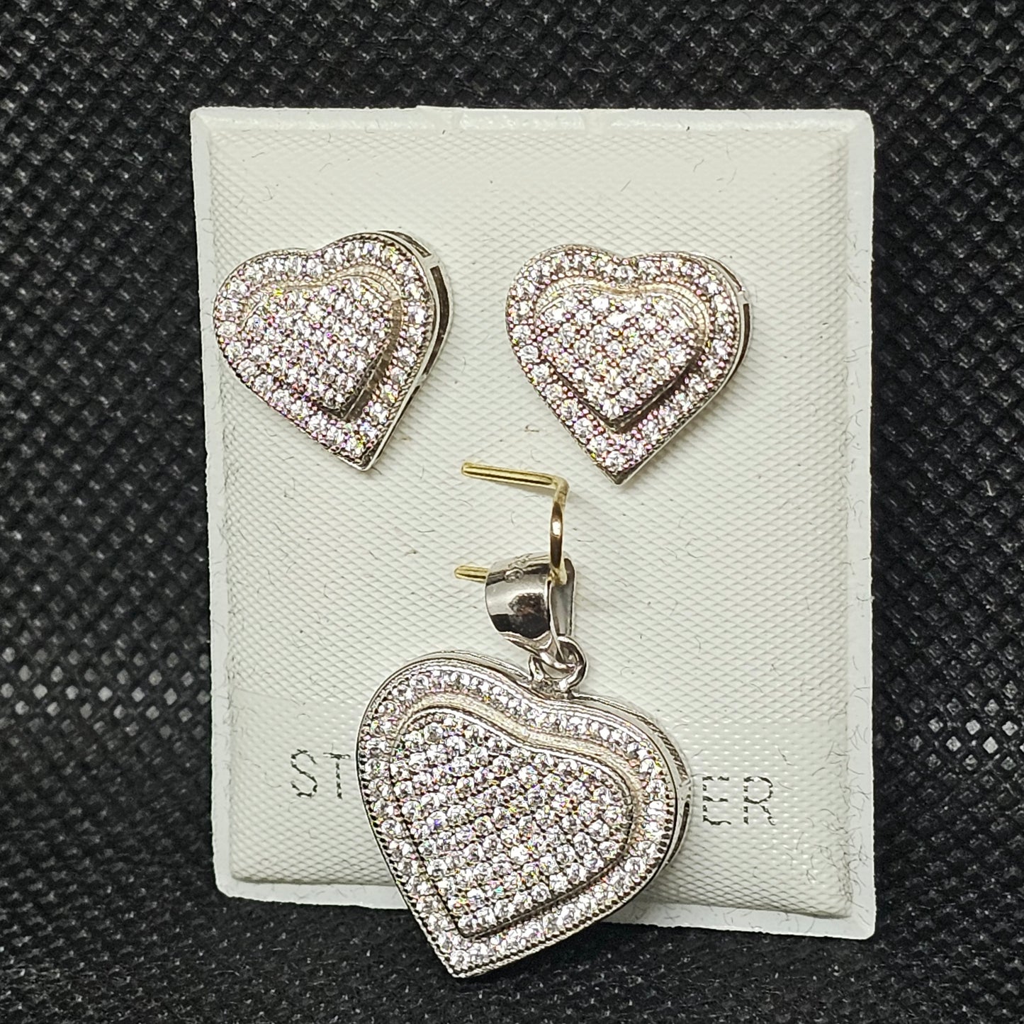 Sterling Silver CZ Heart Pendant & Earrings Set with Screwbacks