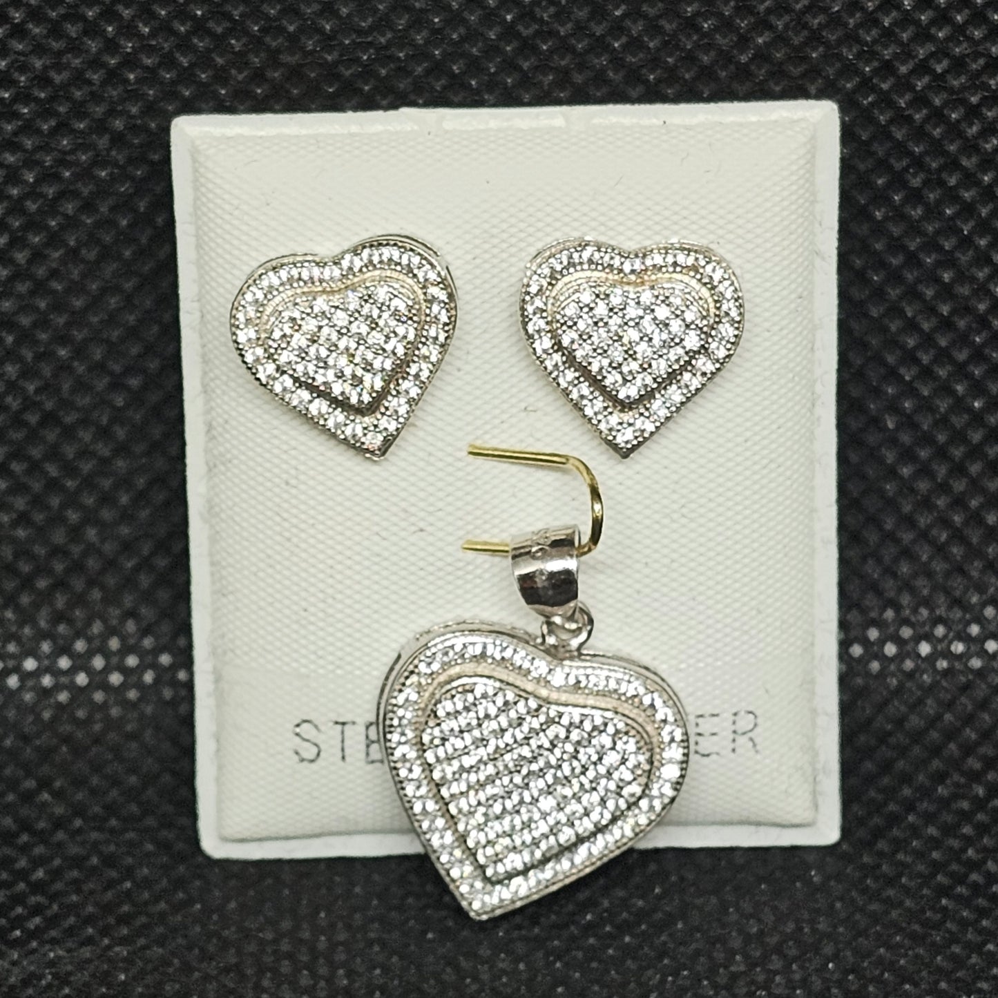Sterling Silver CZ Heart Pendant & Earrings Set with Screwbacks