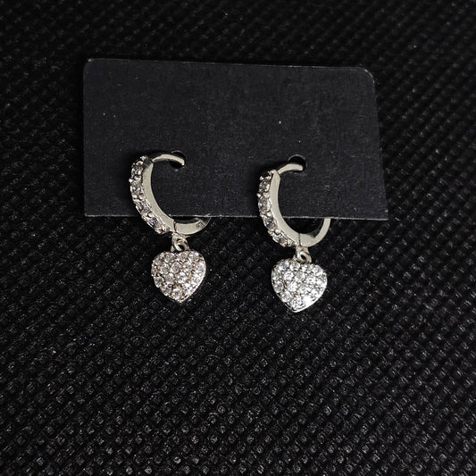 Sterling Silver CZ Heart Dangle Hoop Earrings for Women