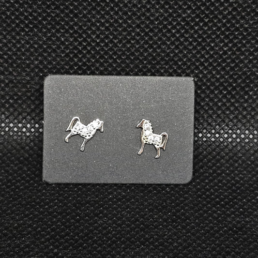 Horse Stud Earrings with CZ Stones – ½” Pushback Style