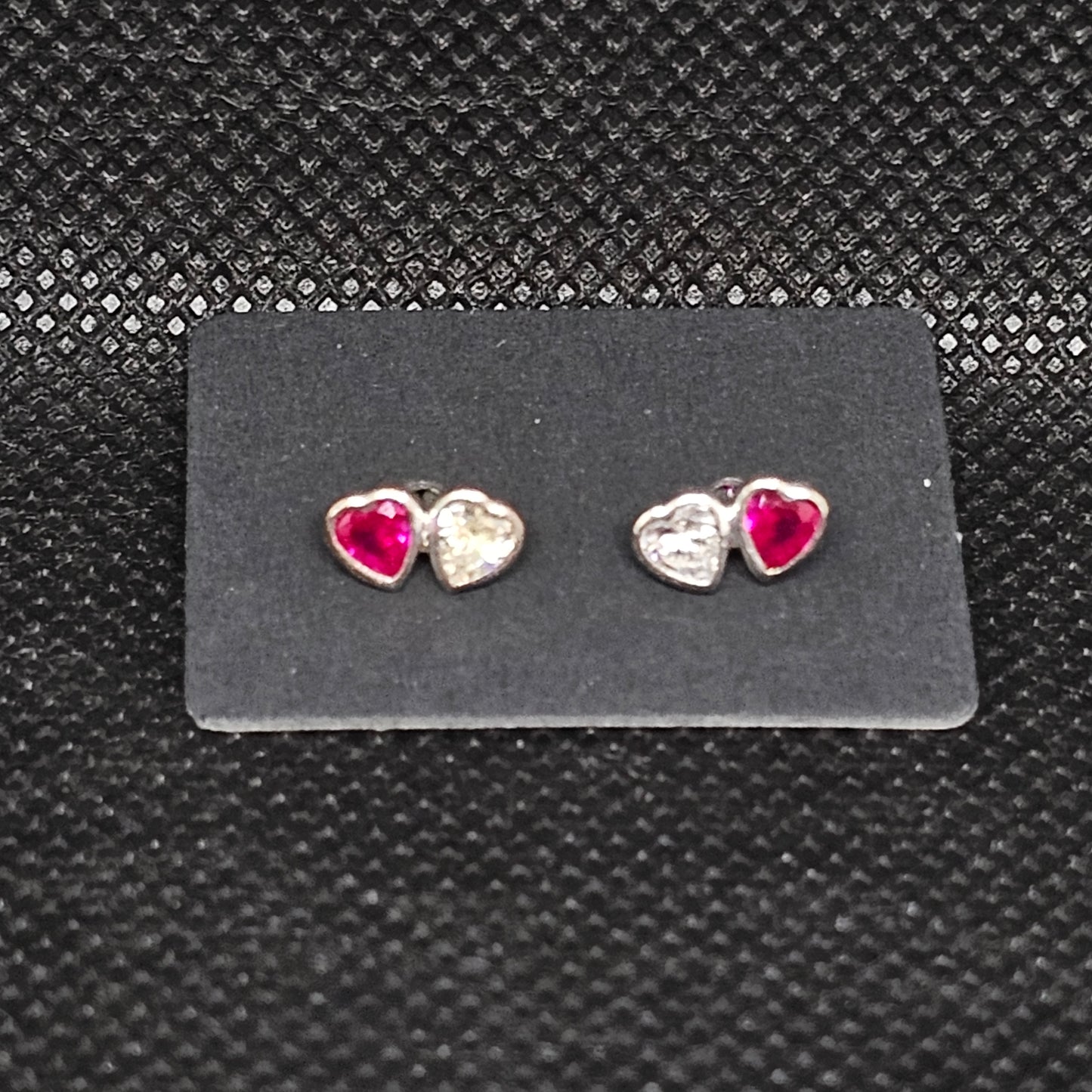 White & Red Heart CZ Stud Earrings – ¼” with Screwball Backs