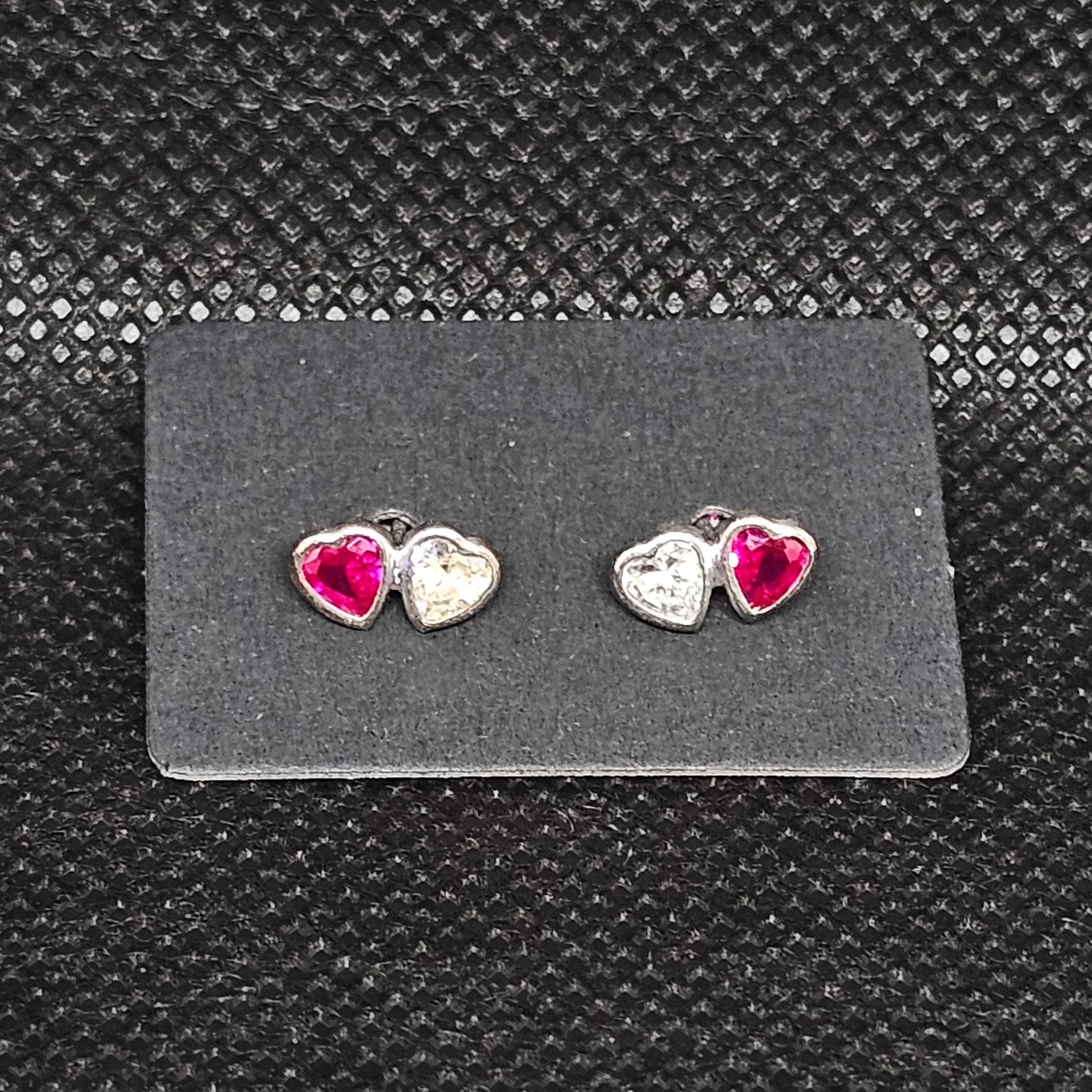 White & Red Heart CZ Stud Earrings – ¼” with Screwball Backs