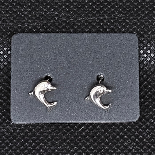 Dolphin CZ Stud Earrings – ½” Ocean Design with Screwball Backs