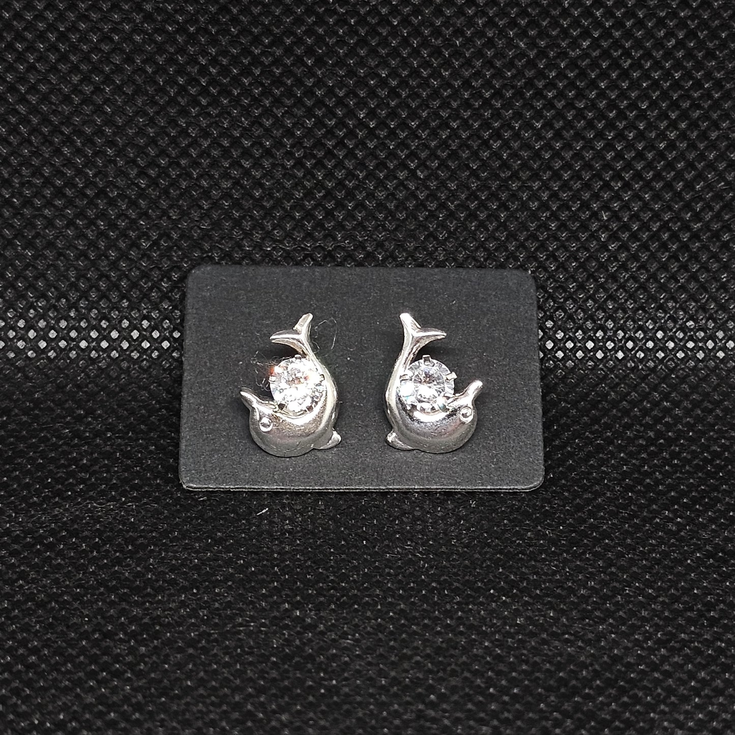 Dolphin Stud Earrings with CZ Center Stone & Screwball Backs ½”