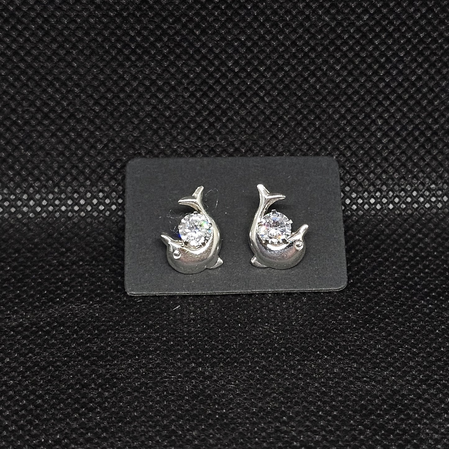 Dolphin Stud Earrings with CZ Center Stone & Screwball Backs ½”