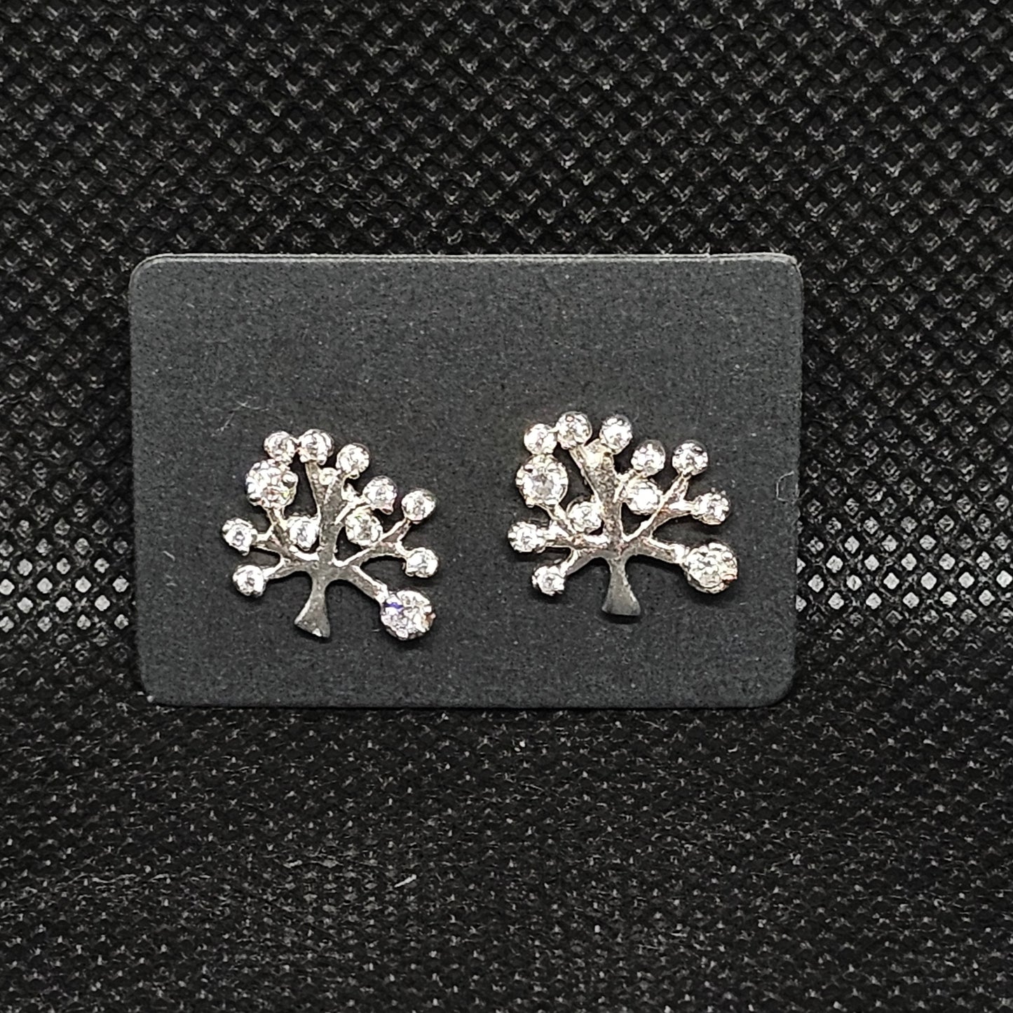 Tree Stud Earrings with CZ Stones and Secure Pushback Closure ½”