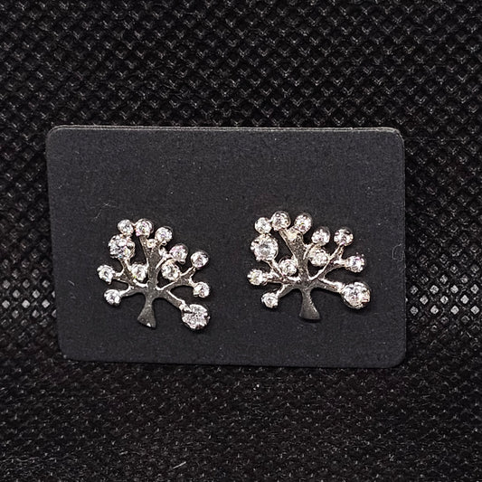 Tree Stud Earrings with CZ Stones and Secure Pushback Closure ½”