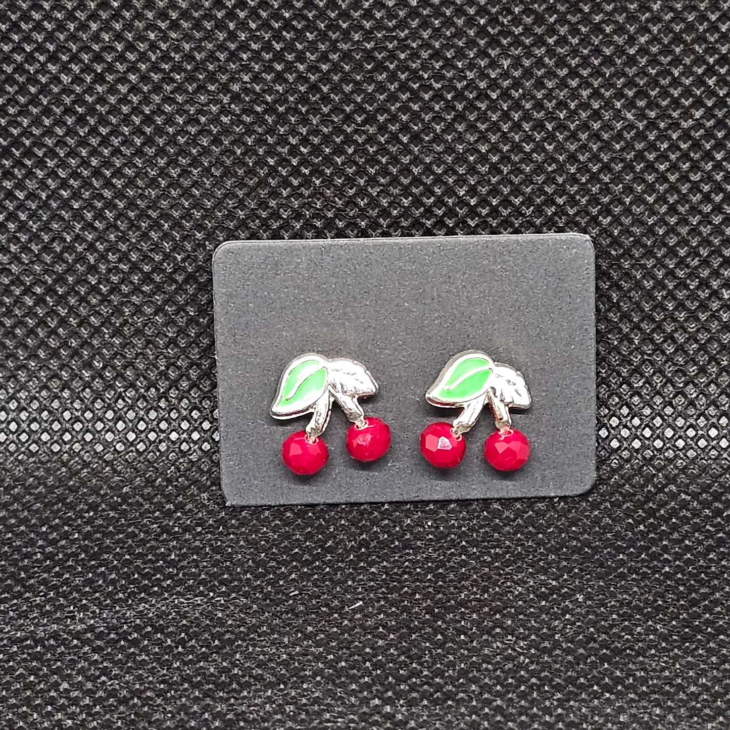 Cherry Stud Earrings with CZ Stones & Secure Screwball Backs ½”
