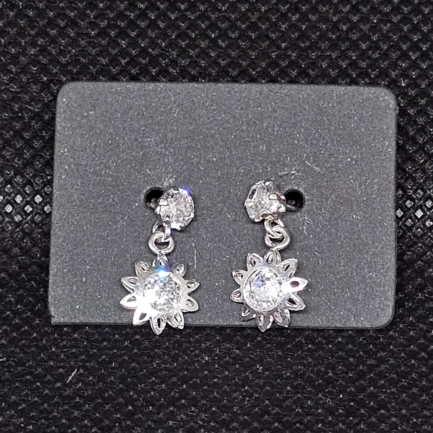 Dangle Sun Earrings with CZ Stones & Secure Screwball Backs ½”