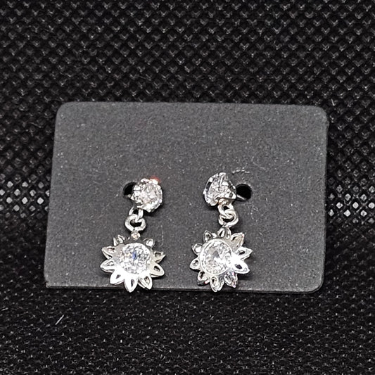 Dangle Sun Earrings with CZ Stones & Secure Screwball Backs ½”
