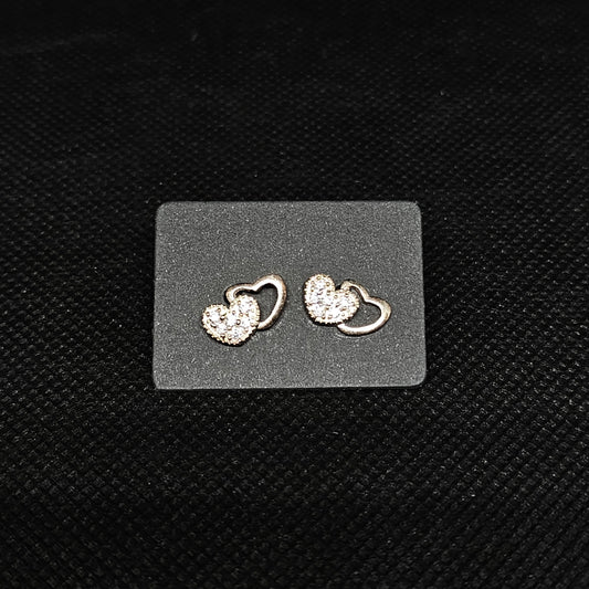 Double Heart Stud Earrings with CZ Stones & Pushback Closure ½”