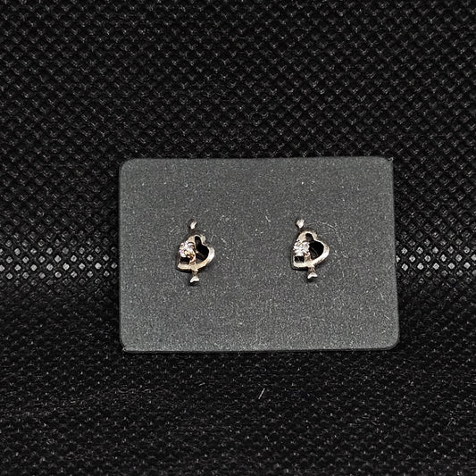 Arrow Heart Stud Earrings with CZ Stone & Secure Screwball Backs ¼”