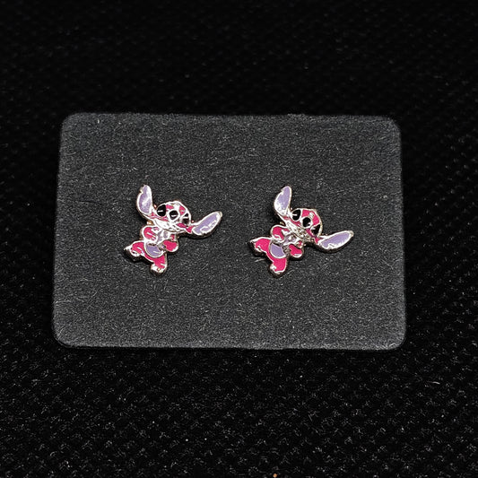 Pink Stitch Earrings with CZ Stones & Secure Screwback Backs ½”