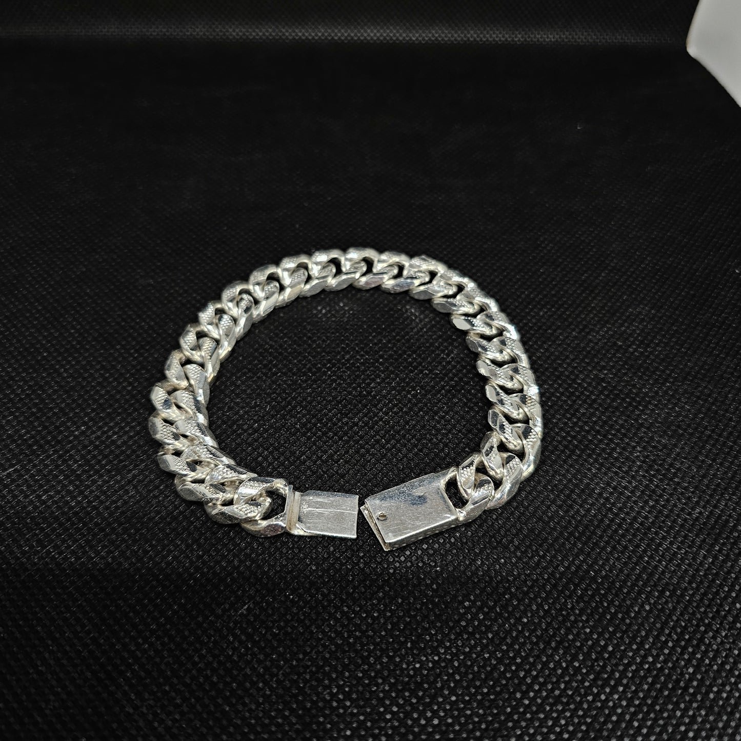 Bold Diamond Cut Cuban Link Silver Bracelet for Men, 925 Silver