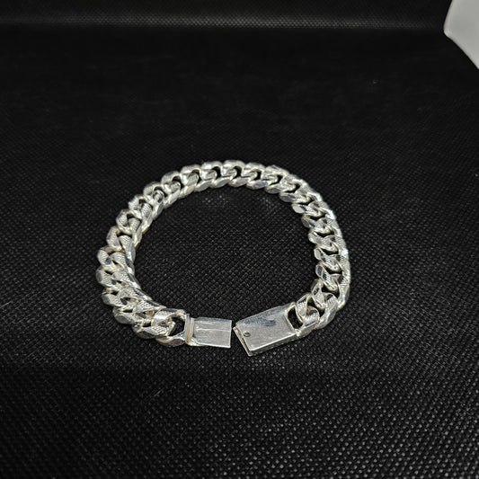 Bold Diamond Cut Cuban Link Silver Bracelet for Men, 925 Silver