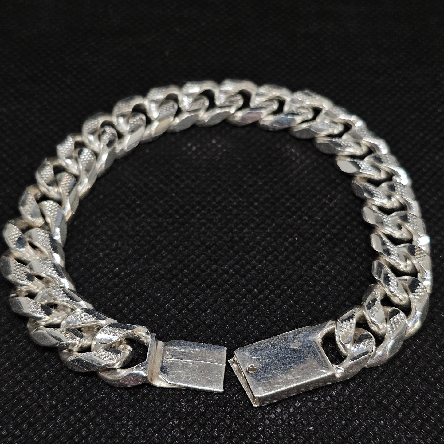 Bold Diamond Cut Cuban Link Silver Bracelet for Men, 925 Silver