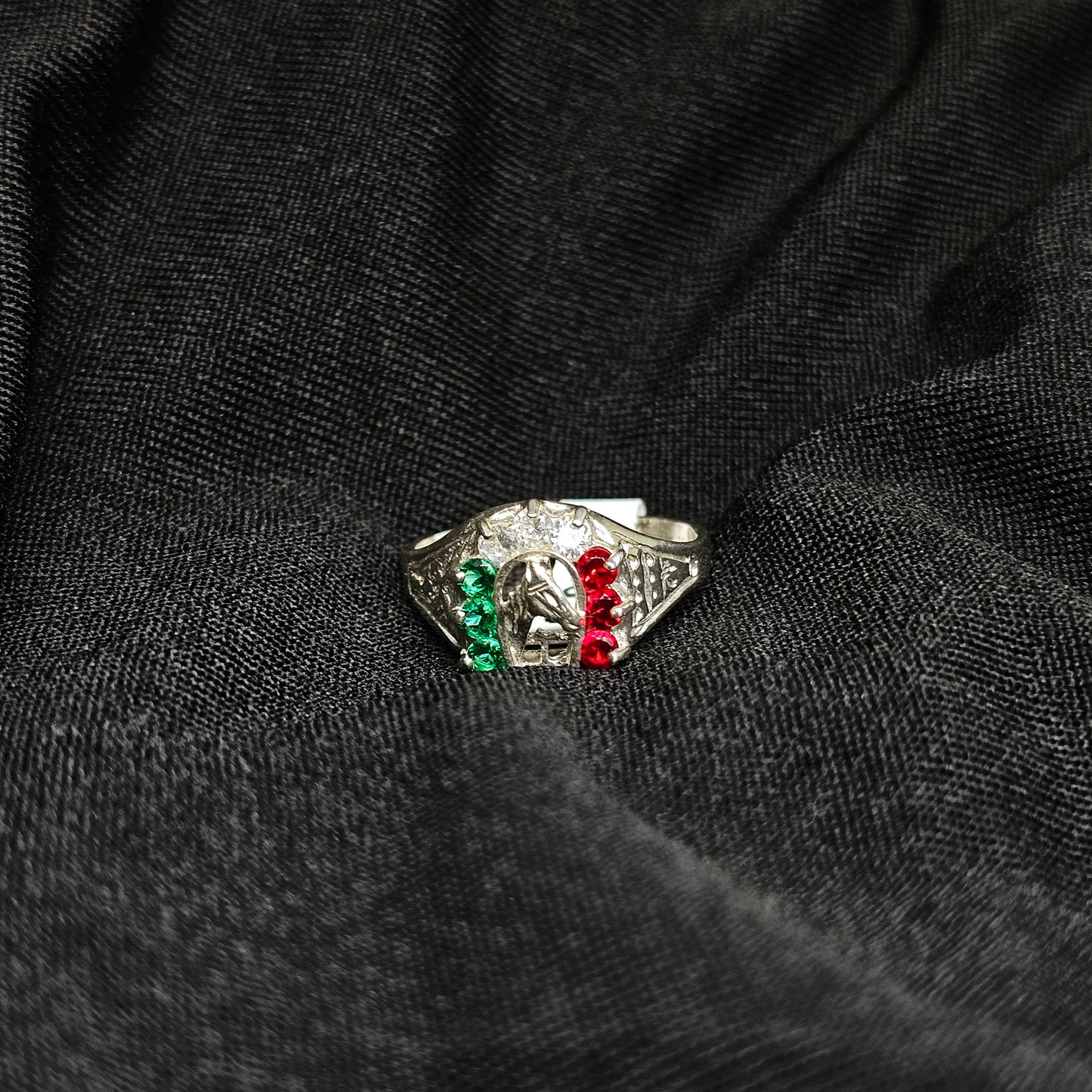Sterling Silver Mexico Ring – Tricolor CZ, Size 5.5, 925 Stamped