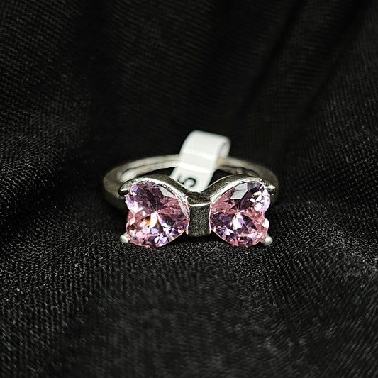 Elegant Pink Butterfly Ring with Double Heart Stones – Size 5.5 & 7.5