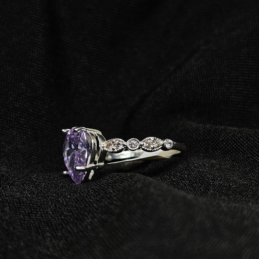 Lavender Pear-Cut Gemstone Ring with Vintage Band – Size 6.5