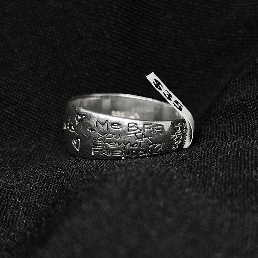 Engraved “Friends” Heart Ring in Silver Tone – Size 6.5