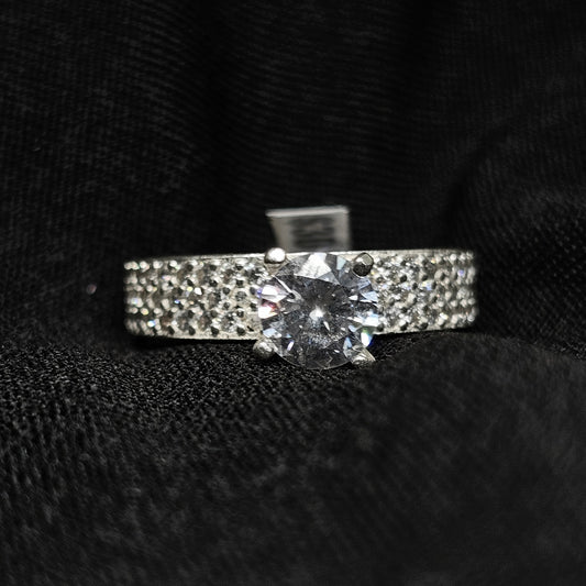 925 Silver Round CZ Engagement Ring – Size 6.5 Sparkling Band